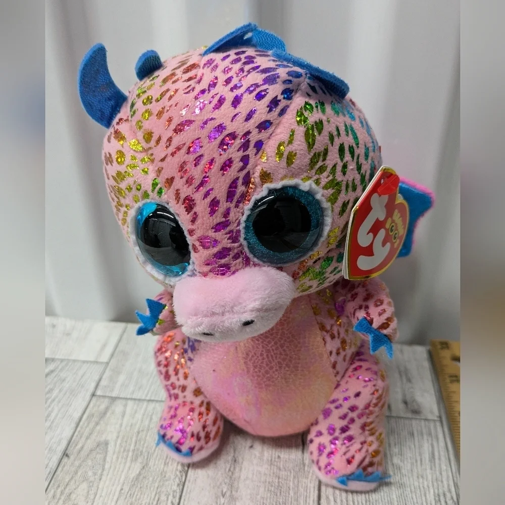 Ty Flint Sparkly Pink and Blue Dragon Plush